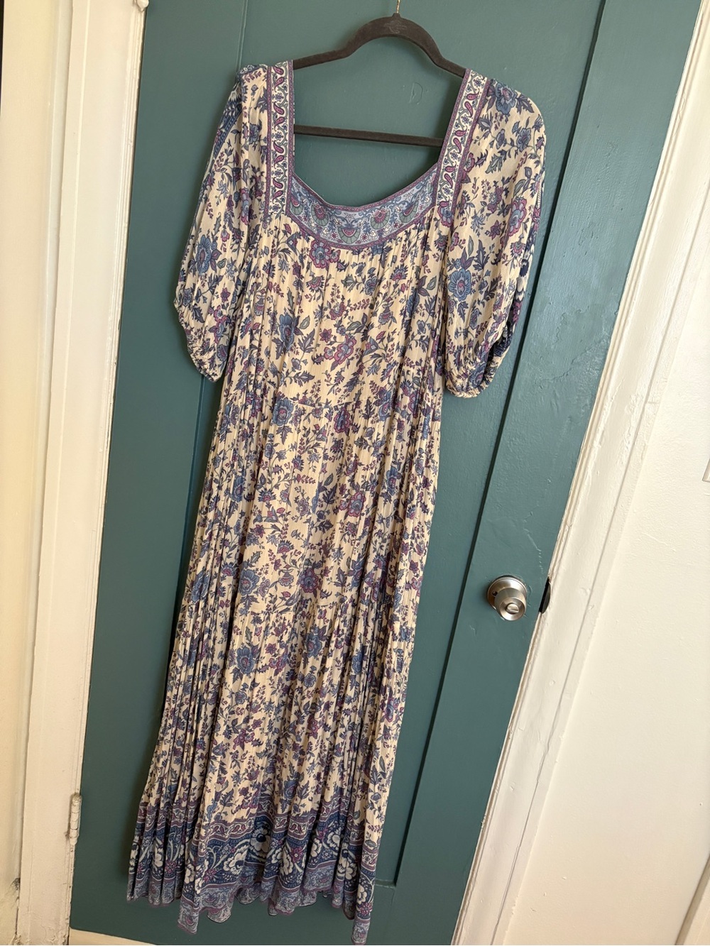 Spell Cream Maxi Dress with Blue and Purple Floral Print - Picture 5 of 11